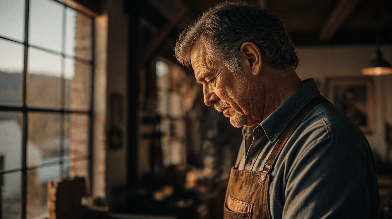 The maker, in profile, in his Hudson Valley workshop.
